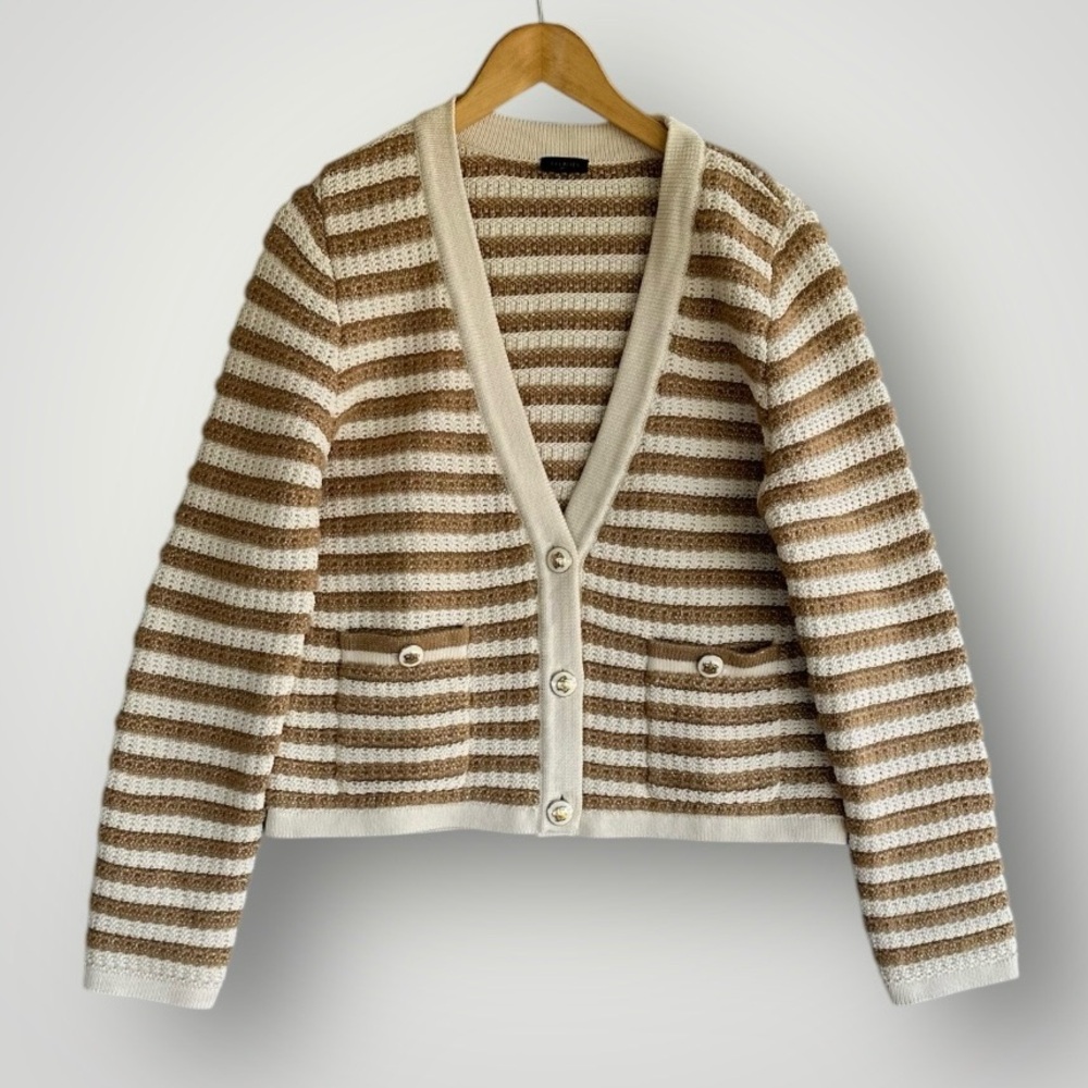 Talbots Cream and Tan Striped Knit Cardigan